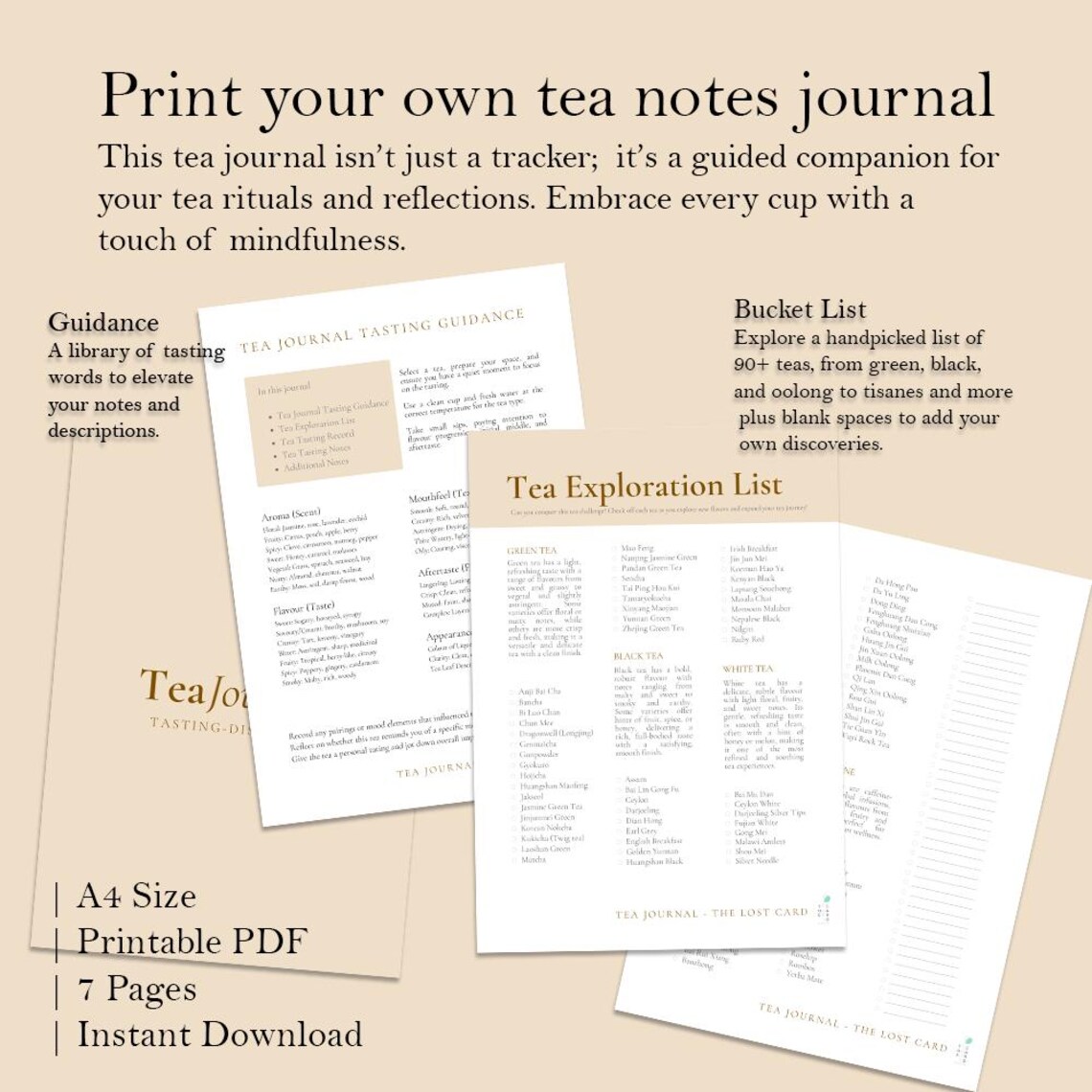 Tea Tasting Notes Journal - Printable PDF Template, Track Your Teas ...