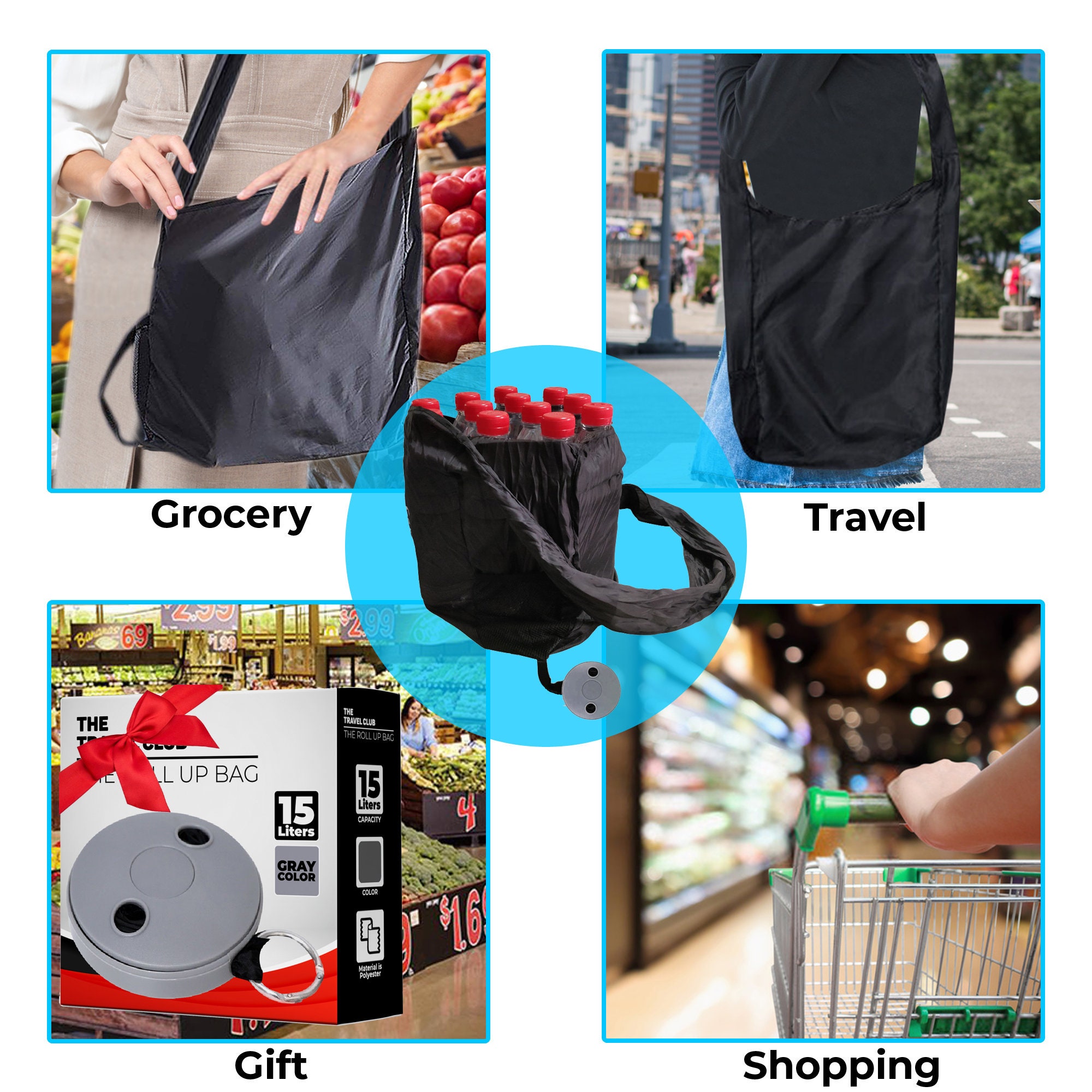 Reusable Grocery Bag Roll Up Shopping Bag Washable and Etsy