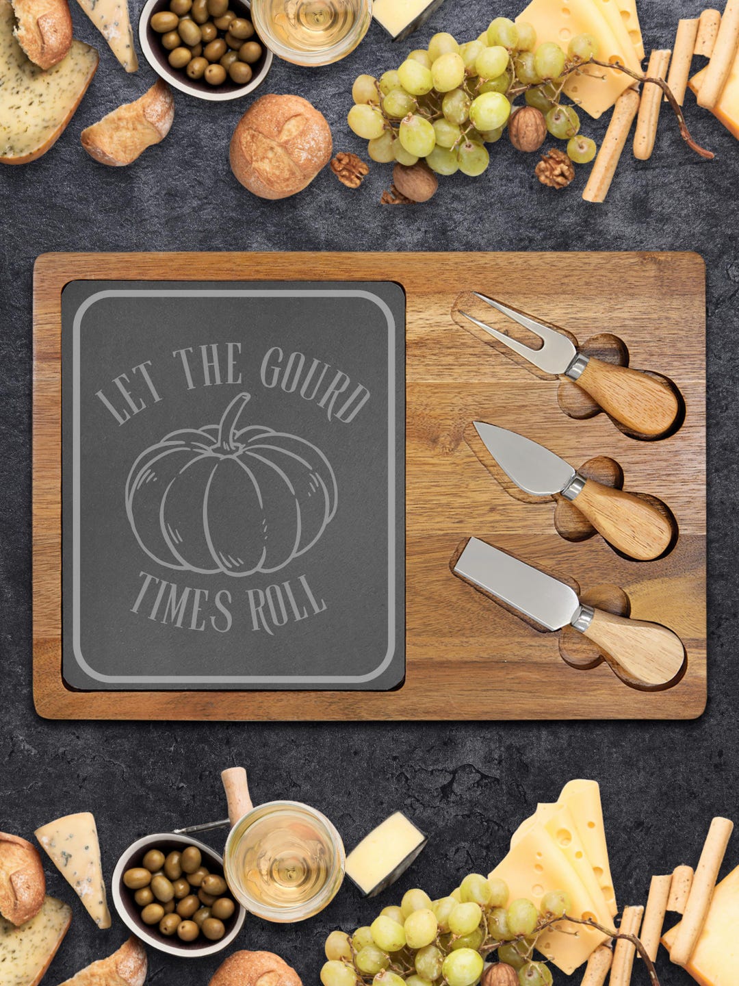 Engraved Acacia Wood Charcuterie Board With Removable Slate - Etsy