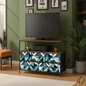 Modern Wood & Steel TV Stand: 5-Drawer Media Console with USB Ports
