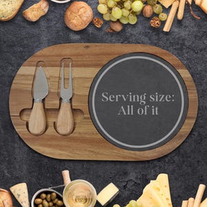 Engraved Acacia Wood Charcuterie Board with Slate Insert - Wine & Cheese Serving Tray