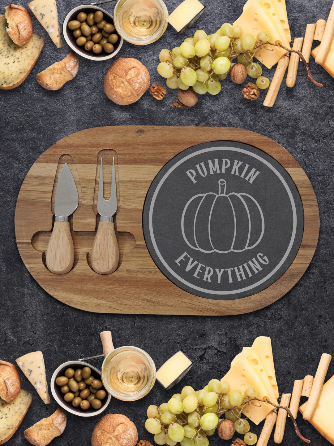 Engraved Acacia Wood Charcuterie Board With Slate Insert - Wine ...