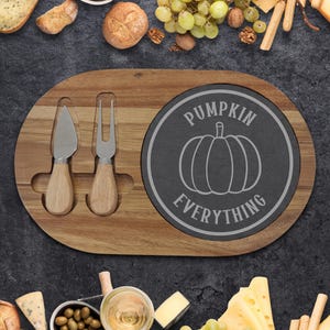Engraved Acacia Wood Charcuterie Board with Slate Insert - Wine & Cheese Serving Tray