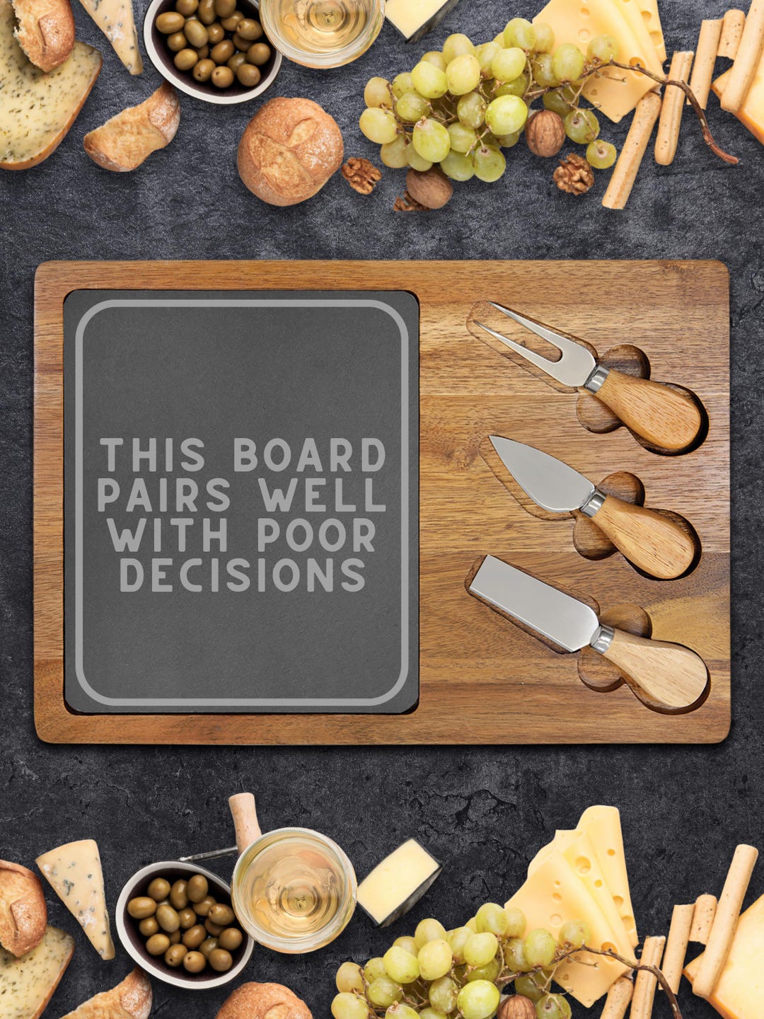 Engraved Acacia Wood Charcuterie Board With Removable Slate - Etsy
