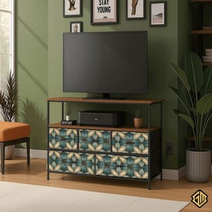 Modern Wood & Steel TV Stand: 5-Drawer Media Console with USB Ports