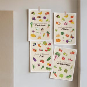 Pack Calendario de Frutas y Verduras de Temporada 4 estaciones, invierno primavera verano otoño • Descarga instantánea • Carteles imprimibles