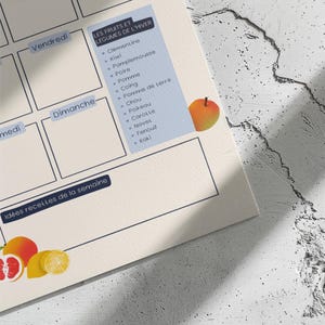 Planificateur de menu • Planning repas imprimable avec rappel Fruits et légumes de saison hiver • Téléchargement immédiat • Imprimable
