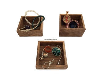 Bandeja organizadora de madera para joyas, bandeja para todo, accesorios de madera, nogal, plato