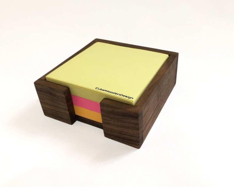 Post-it Notizhalter für 3 * 3 Zoll, Memo-Block-Halter aus Holz, Haftnotizpapierhalter, Walnuss-Box, Office Schreibtisch Organizer Zubehör Bild 1