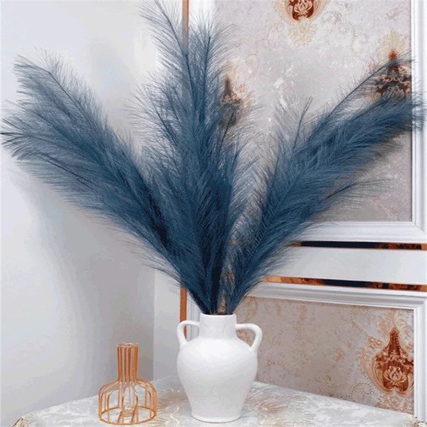 Large 110cm Faux Pampas Grass Feather Plume White Cream Beige Black Grey Silver Pink Navy