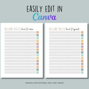 Kids Reward Bucks Editable Design Printable Mom Bucks Reward System for ...