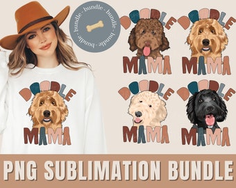 Design Bundle Goldendoodle Mama PNG Boho Doodle Mama Dog Sublimation File Dog Mama PNG Dog Mama Shirt 4 Pack Doodle Mama Mug Design Pillow