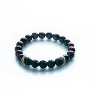 Ojo de tigre rojo y brazalete de piedra de lava