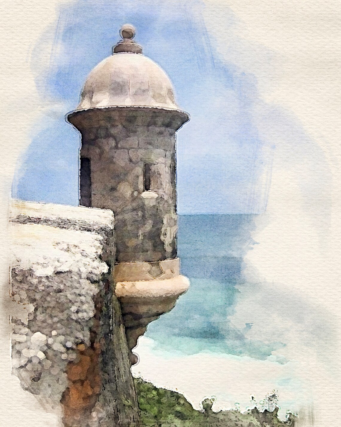 Landmark Digital Watercolor Portrait El Morro Etsy