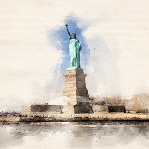 Landmark Digital Watercolor Portrait | Statue of Liberty