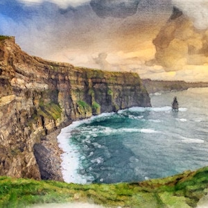 Landscape Digital Watercolor Portrait | Cliffs of Moher
