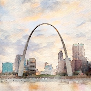 Landmark Digital Watercolor Portrait | Gateway Arch