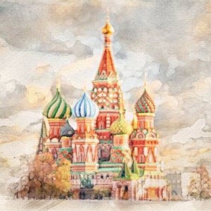 Landmark Digital Watercolor Portrait | St Basil&#39;s Cathedral