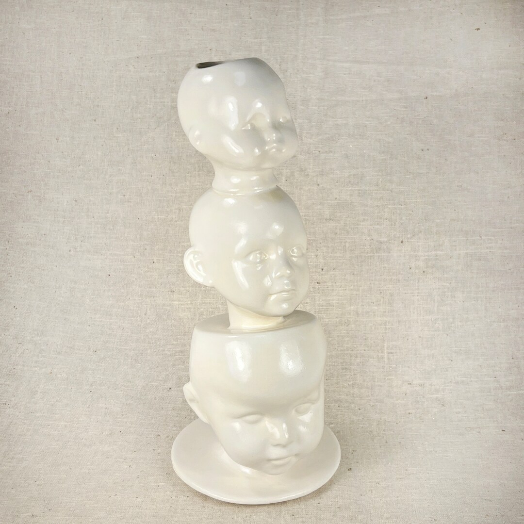 Vintage Doll Heads, Stacked Doll Head Vase, White Ceramic Baby Heads