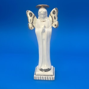 Vintage Virgin Mary Figurine: Butterfly Wings, Modern Religious Ceramic