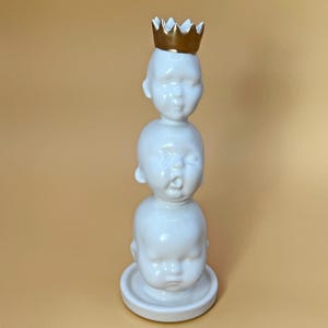 Vintage Doll Heads Vase: Ceramic Baby Head Art with Crown