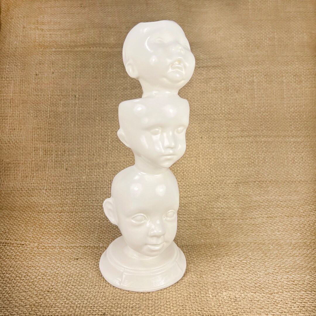 Vintage Doll Heads, Stacked Doll Head Vase, White Ceramic Baby Heads