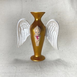 Valentine gift, kewpie vase, Gold vase, Vase with wings, kewpie heart, small vase, unique vase, winged vase, vintage style vase, cute kewpie