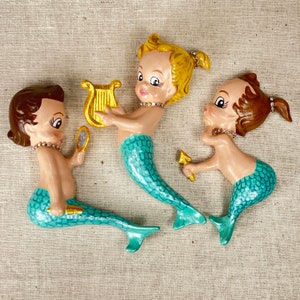 Vintage Kitsch Mid Century Modern Mermaids, Set of Mermaids