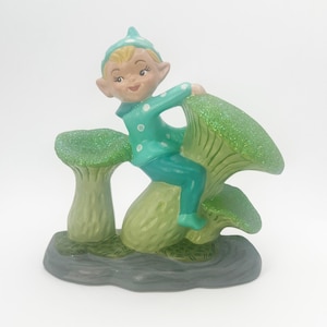 Vintage Woodland Pixie, Ceramic Pixie, Mid century modern elf, Retro style sprite, Vintage fairy pixie with mushrooms, Cute Kitsch figurine