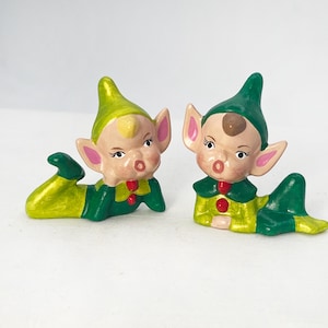 Vintage Christmas elf, Mid century modern, Retro style pixie, ceramic elf, ceramic pixies, Vintage Christmas decor, Pixie set, Cute Elves