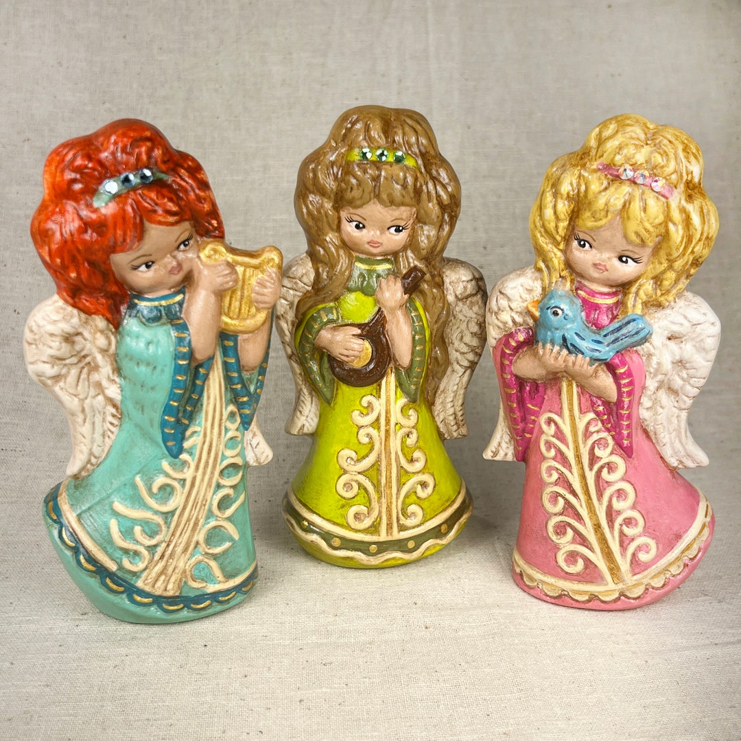 Angels Rabbit 70s Hand Painted Retro Christmas Angels: 70s MCM Ceramic Decor - Etsy