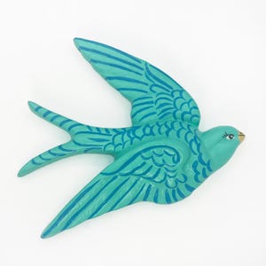 Vintage Style Bird, Flying Aqua Bird, Retro Swallow Wall Hanging, Ceramic Decor, Wall Art, Hand painted Bird Art, Unique Bird plaque, MCM