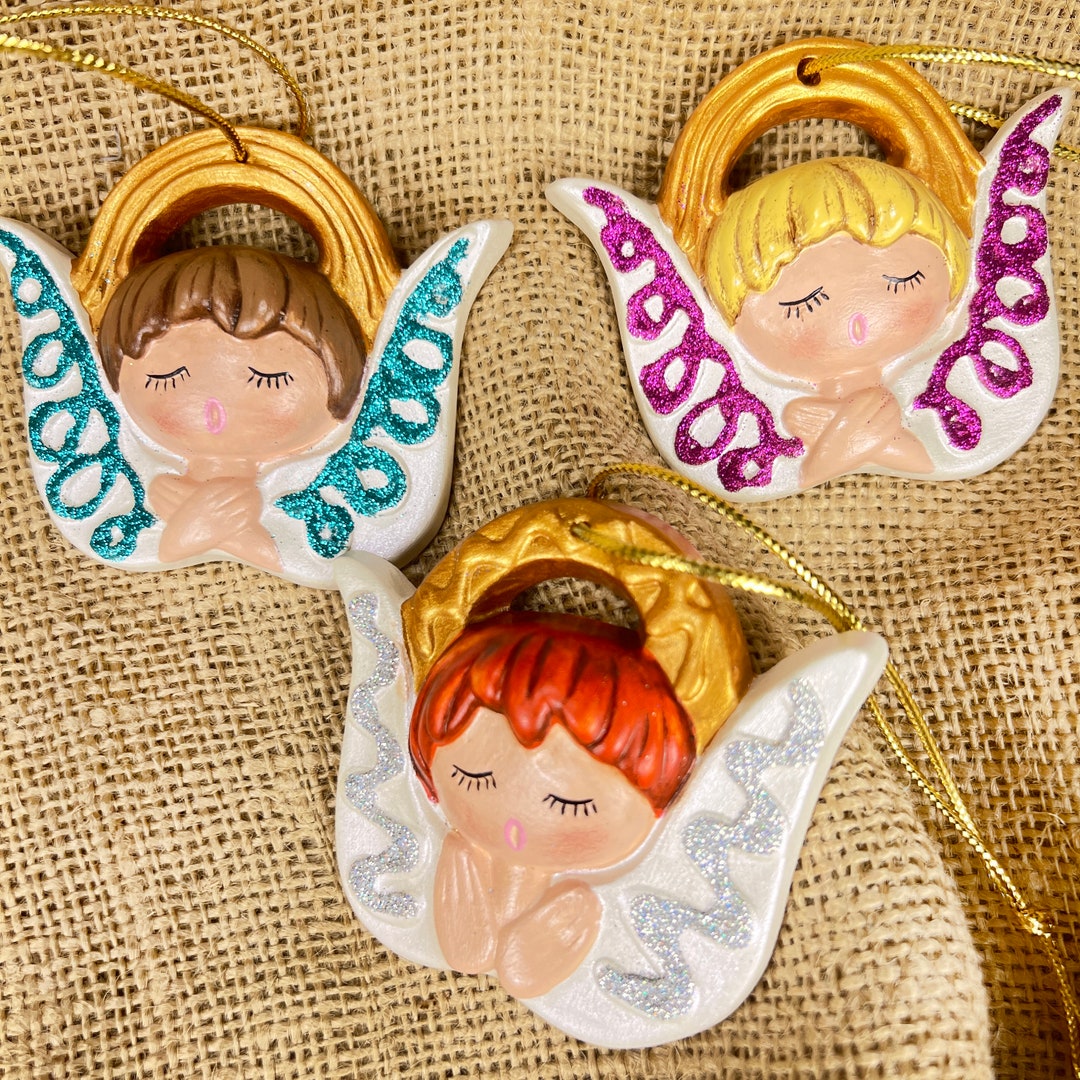 Vintage Angel Ornaments Set of 3 Angels Mid Century Modern Etsy