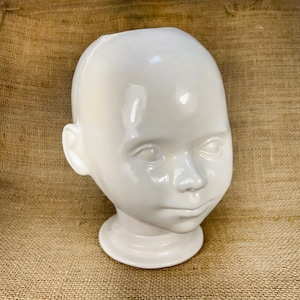 Vintage Doll head, Large Doll Head planter or vase, White ceramic baby head, Unique doll head art, Doll head assemblage, Big Baby head