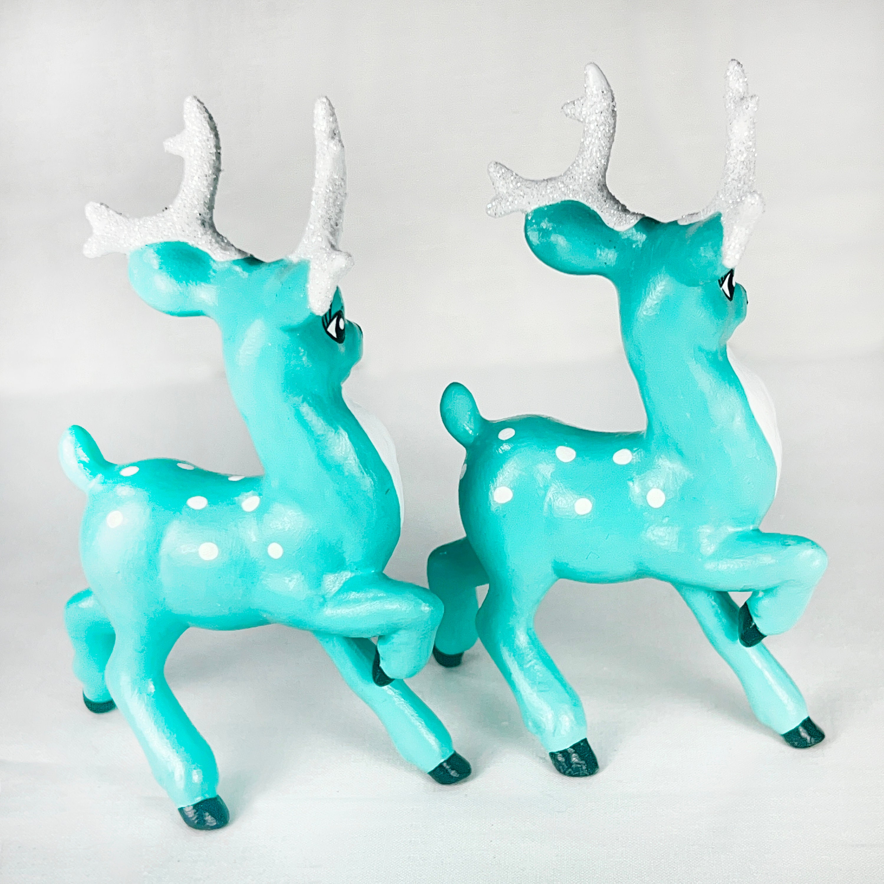 Vintage Aqua Reindeer, MCM Christmas, Turquoise Deer Pair