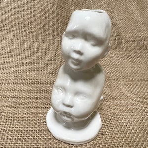 Vintage Doll heads, Stacked Doll Head vase, White ceramic baby heads, Unique doll head art, Doll head assemblage, Doll head bud vase