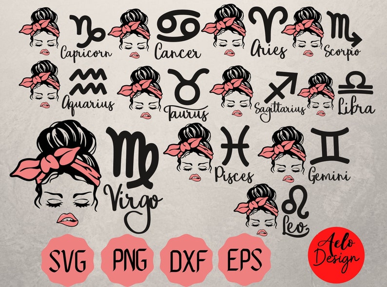 Sternzeichen Bundle Svg-Horoskop-Messy Bun Svg-Lips-Bow ...