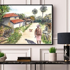 Indian Village Scene | Indian Art | Digital Watercolor Art