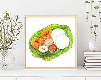 Paresseux Vada | Cuisine du sud de l'Inde | Art culinaire | Chennaï | Décoration murale Chennai | Art de Chennai | Peinture indienne | Art numérique | Cuisine indienne