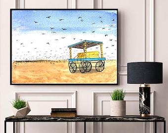 Elliot's Beach | Bessie Beach | Besant Nagar Beach | Chennai | Indian Art | Chennai Wall Art | Digital Watercolor Art Active