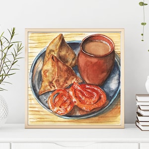 Chai | Jalebi | Samosa | Watercolor Art | Digital Download | Indian Art | Food Art