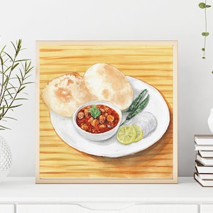 Chole Bhature | Channa Bhatura | Poori Chole | Watercolor Printable Digital Art | Indian Art | Food Art | Mumbai | Delhi