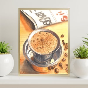 L'essence de Chennai dans une tasse : aquarelle de café filtre (Mise à jour) | Art numérique imprimable | Délice de l'Inde du Sud