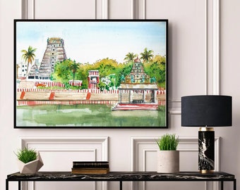 Kabaleeswar Temple Digital Watercolor Art | Chennai | Tamilnadu Art | India Digital Art | Indian Architecture
