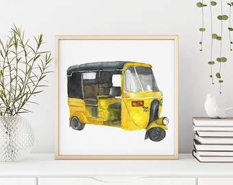 Auto Rickshaw | Watercolor Art | Chennai Art |   Indian Art | Indian Vehicle Art