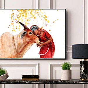 Sacred Cow and the Lady Watercolor Digital Art