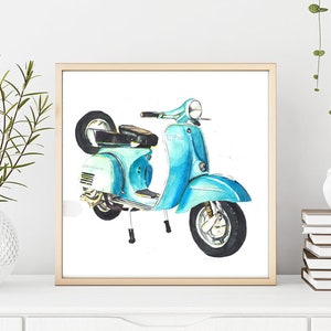 Vintage Indian Scooter | India watercolor Digital Printable Art | Desi art | India Art | Nostalgic Indian Art