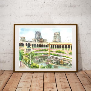 Madurai Meenakshi Temple Watercolor Digital  Printable Art | Madurai | Tamilnadu art | India Art | Desi art