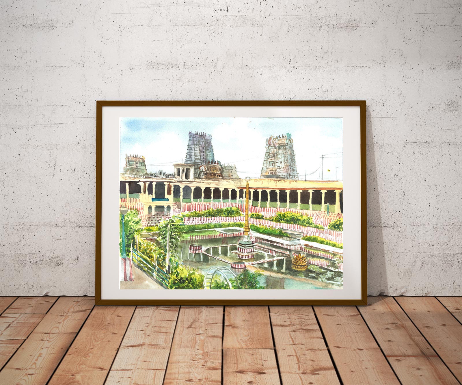Madurai Meenakshi Temple Watercolor Digital  Printable Art | Madurai | Tamilnadu art | India Art | Desi art