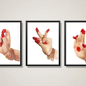 Bharatnatyam Mudra (Set of 3) | Indian Art | Printable Art | Digital Art | Watercolor Art